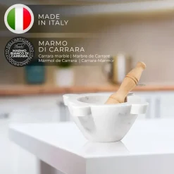 Mortaio in Marmo Bianco di Carrara per Pesto | Modello Genovese - 20 cm